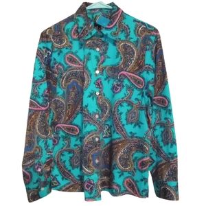 Talbots Paisley Button-Down Long Sleeved Women's Shirt Size M